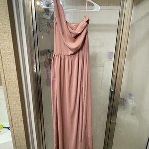Blush pink one shoulder occasion dress